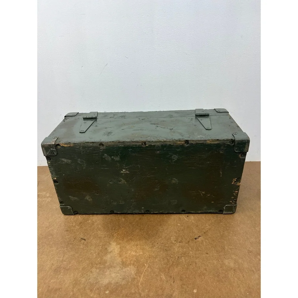 Vintage Military Wooden Chest Case OD Green Trunk Locking Tool Box Storage US